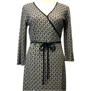 ANN TAYLOR LOFT Faux Wrap Midi Dress Women’s 6 Blue Cream.